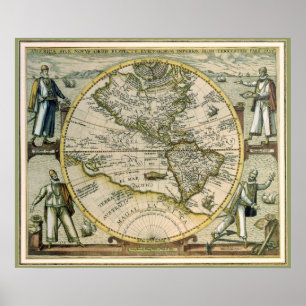 Poster Mapa Antigo, America Sive Novus Orbis, 1596