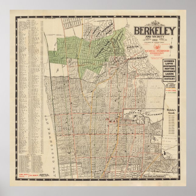 Poster Mapa antigo da AC Berkeley (1912) (Frente)