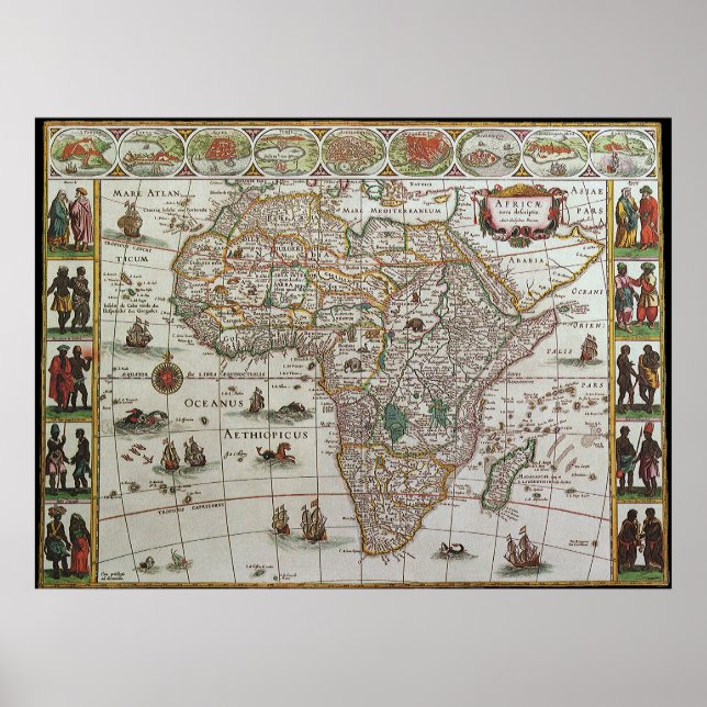 Póster Mapa antigo da África, c. 1635 (Frente)