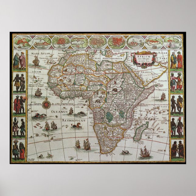 Póster Mapa antigo da África, c. 1635 (Frente)