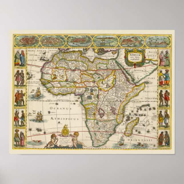 Poster Mapa antigo da África por Hondius e Jansson (Frente)