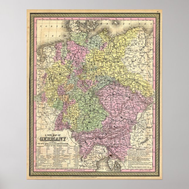 Poster Mapa Antigo da Alemanha, 1853 (Frente)