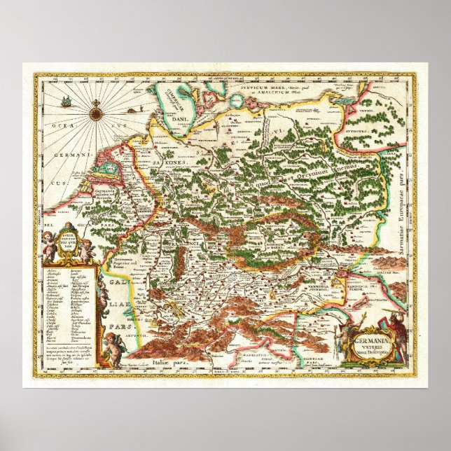 Póster Mapa antigo da Alemanha c. 1657 (Frente)