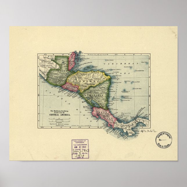 Poster Mapa antigo da América Central - 1902 (Frente)