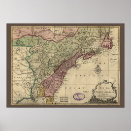 Poster Mapa antigo da América do Norte, restaurado, 1763