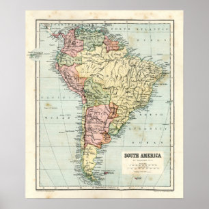 Poster Mapa antigo da América do Sul