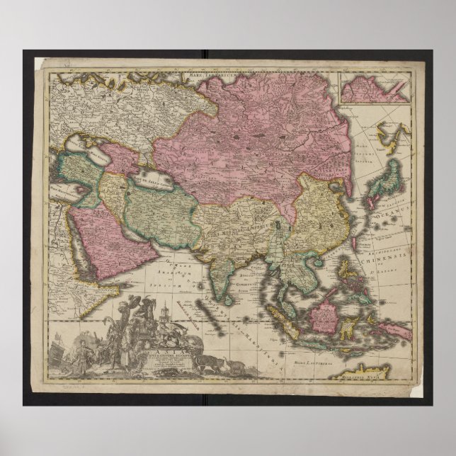 Poster Mapa Antigo da Ásia 1700, Cartaz da China (Frente)