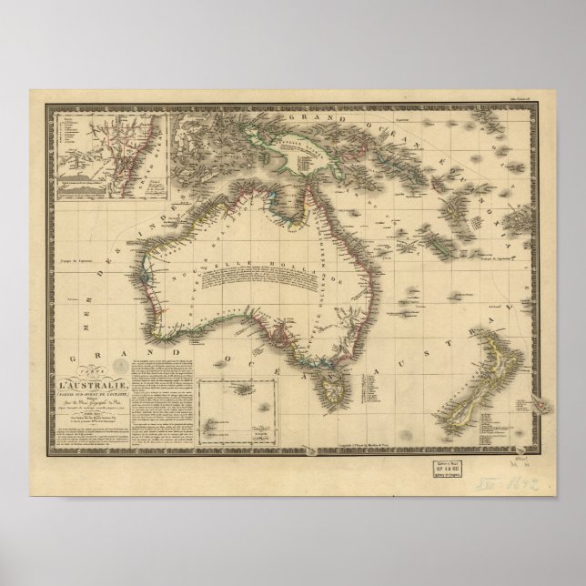 Póster Mapa antigo da Austrália 1826 (Frente)