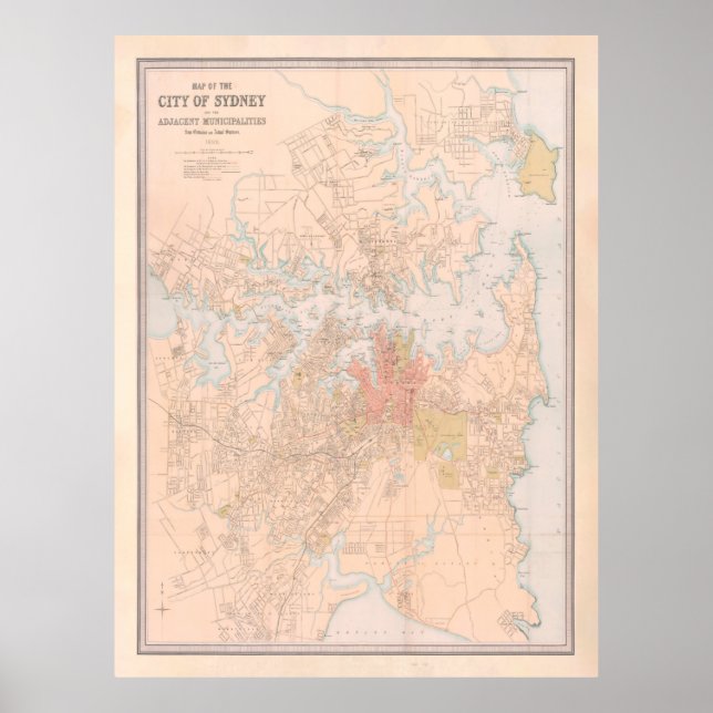 Poster Mapa antigo da Austrália em Sydney (1890) (Frente)