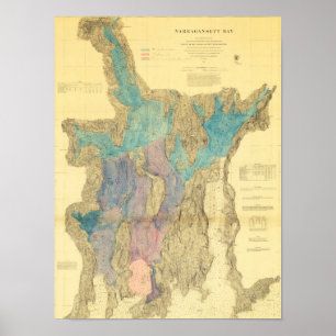 Póster Mapa antigo da baía de Narragansett Rhode - ilha