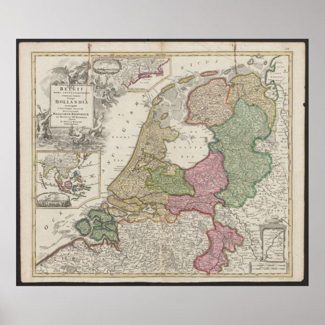 Poster Mapa Antigo da Bélgica e dos Países Baixos de 1702 (Frente)