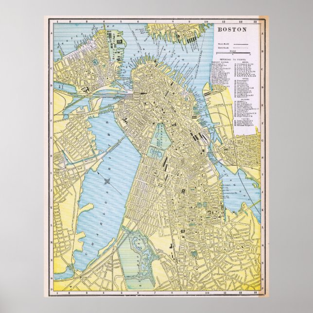 Poster Mapa Antigo da Cidade de Boston 1888 (Frente)