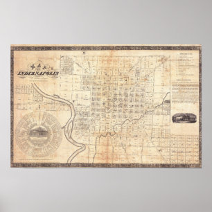Poster Mapa Antigo da Cidade de Indianapolis 1836