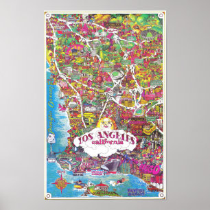 Poster Mapa Antigo da Cidade de Los Angeles na Califórnia