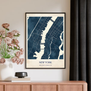 Poster Mapa Antigo da Cidade de Nova York Viagens