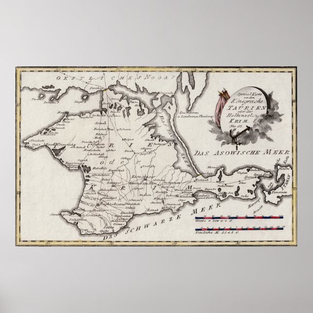 Poster Mapa antigo da Crimeia, a Península da Crimeia 179 (Frente)