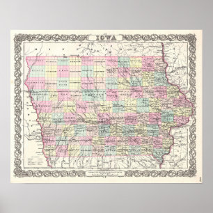 Póster Mapa antigo da decoração do vintage de Iowa
