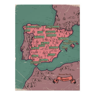 Póster Mapa antigo da espanha Vintage