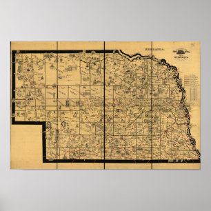 Póster Mapa antigo da estrada de ferro 1897 de Nebraska