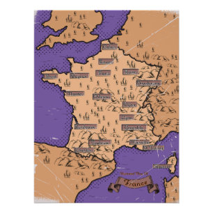 Póster Mapa Antigo da França