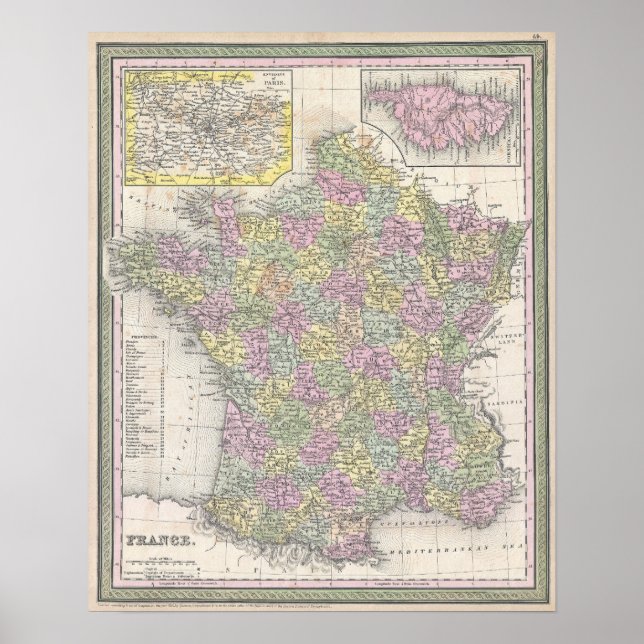 Poster Mapa Antigo da França, 1853 (Frente)