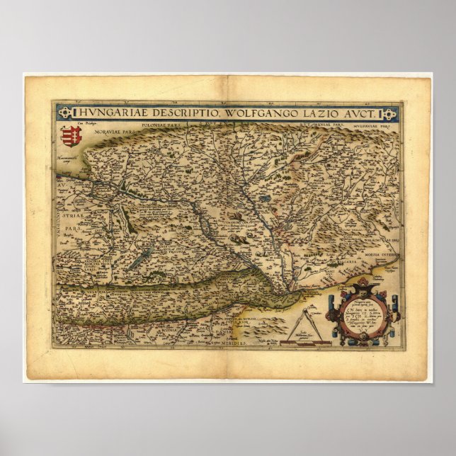 Póster Mapa antigo da Hungria ORTELIUS ATLAS 1570 A.D. (Frente)