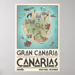 Poster Mapa Antigo da Ilha de Gran Canaria Impresso - Des