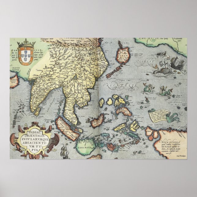 Poster Mapa Antigo da Índia | 1592 (Frente)