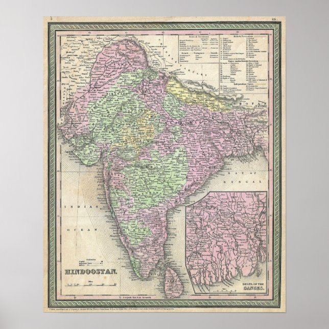 Poster Mapa Antigo da Índia, 1853 (Frente)
