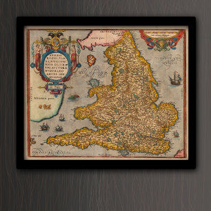 Poster Mapa antigo da Inglaterra de 1573