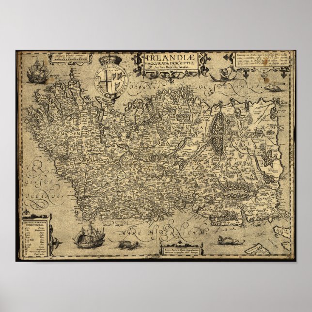 Poster Mapa antigo da Irlanda 1606 (Frente)