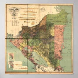 Poster Mapa antigo da Nicarágua de 1898