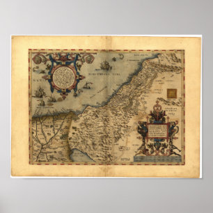 Póster Mapa antigo da Palestina ORTELIUS ATLAS 1570 d.C.