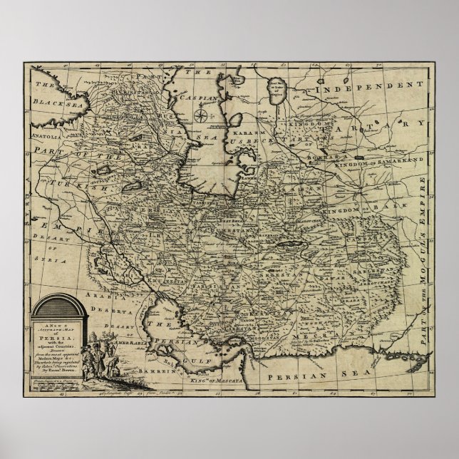 Póster Mapa antigo da Pérsia (1747) (Frente)