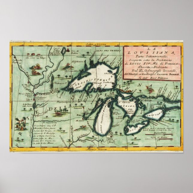 Poster Mapa Antigo da Região de Michigan (Frente)
