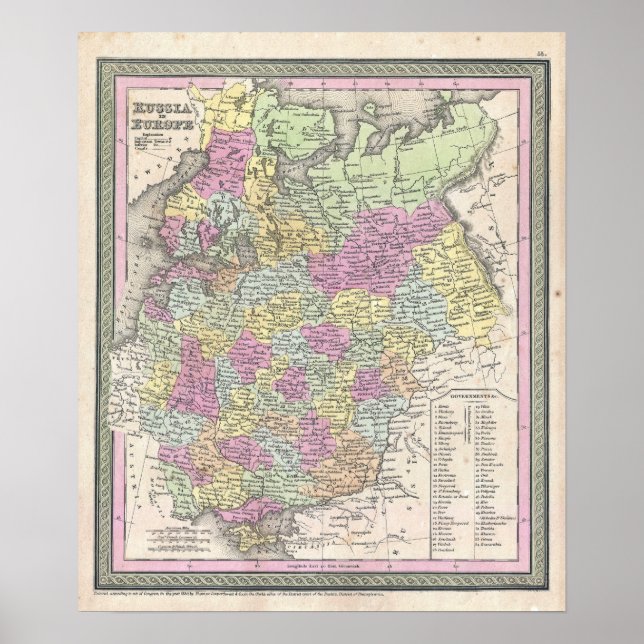 Poster Mapa Antigo da Rússia, 1853 (Frente)