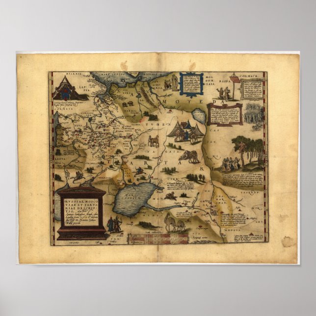 Poster Mapa antigo da Rússia ORTELIUS ATLAS 1570 A.D. (Frente)