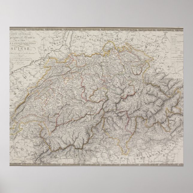 Poster Mapa antigo da Suiça (Frente)