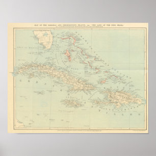 Póster Mapa antigo das ilhas de Bahama