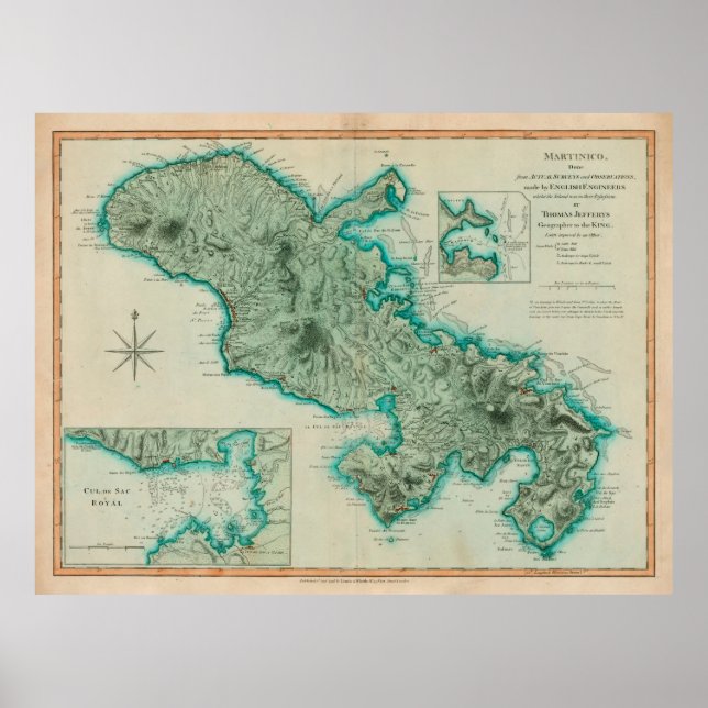 Poster Mapa antigo das Ilhas Martinica (1704) (Frente)