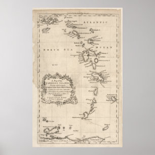Póster Mapa antigo das Índias Ocidentais