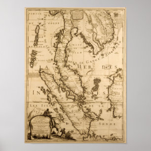 Poster Mapa antigo de 3Sudeste Asiático   1687