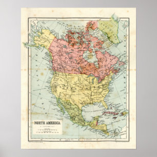 Póster Mapa antigo de America do Norte