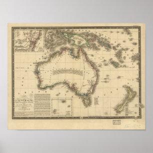 Póster Mapa antigo de Austrália 1826