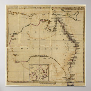 Póster Mapa antigo de Austrália cerca de 1770