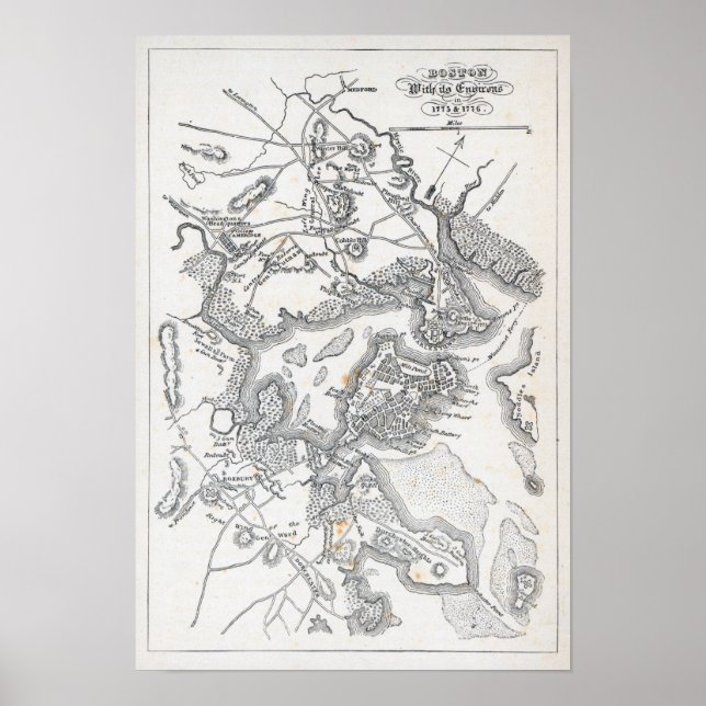 Poster Mapa antigo de Boston | 1775-1776 (Frente)