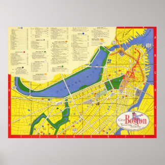 Poster Mapa Antigo de Boston Colorido e Detalhado