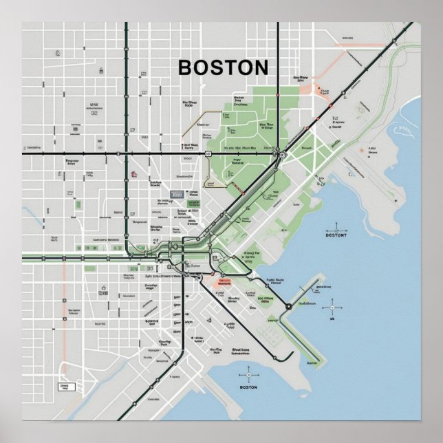 Poster Mapa Antigo de Boston Massachusetts, Mapa de Bosto (Frente)