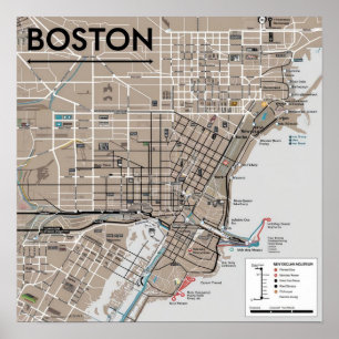 Poster Mapa Antigo de Boston Massachusetts, Mapa de Bosto