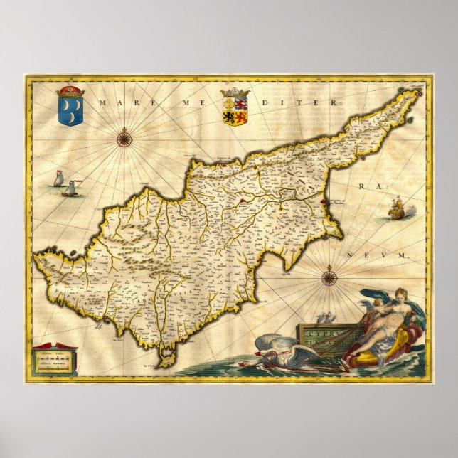Póster Mapa antigo de Chipre (Frente)